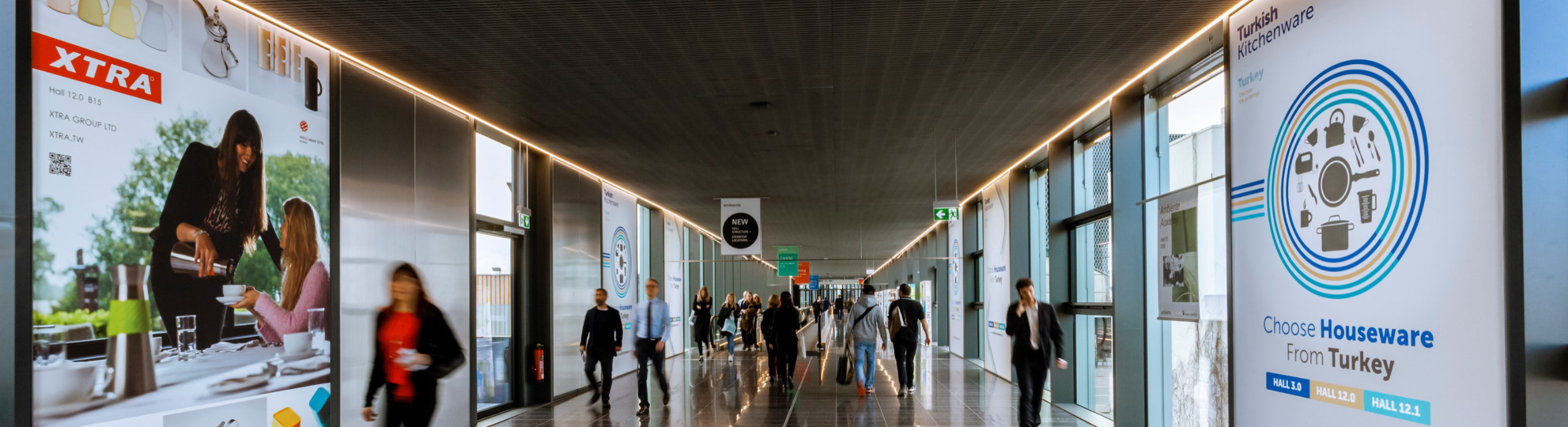 People walk in the Via Mobile of Messe Frankfurt
