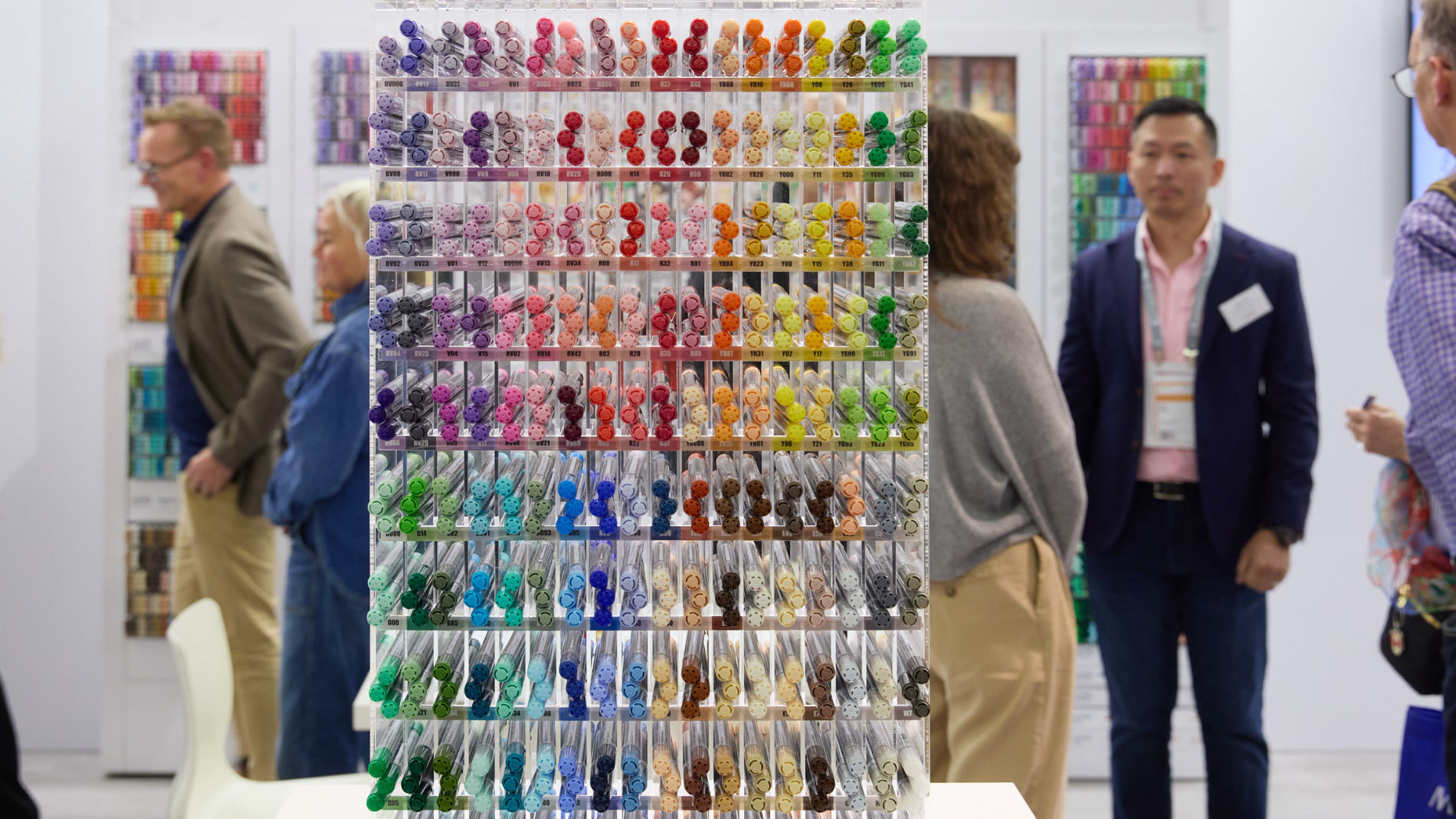 Colourful yarn samples showcased at the exhibition stand