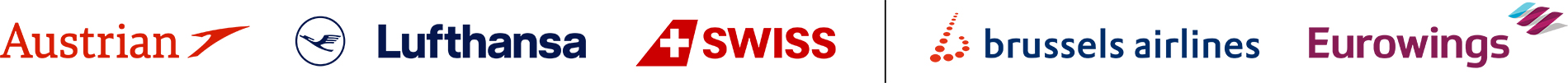 Logos: Austrian, Lufthansa, SWISS, brussels airlines, Eurowings